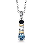 Gem Stone King 925 Silver and 10K Yellow Gold Round Persian Blue Moissanite White Lab Grown Diamond and Black Onyx Pendant Necklace For Women (0.50 Cttw, Gemstone, with 18 Inch Chain)