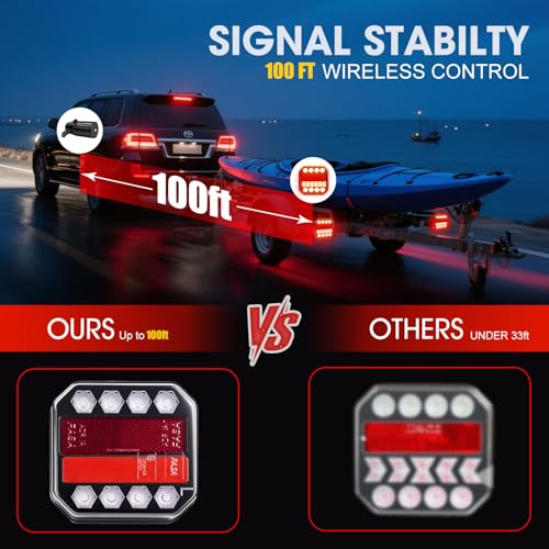 GEN-3 Wireless Trailer Lights Magnetic Kit, 100ft Bluetooth Wireless Tail Lights, USB-C Quick-Charge Car LED Trailer Lights, DOT Certified IP65 Waterproof for Trucks, Boat, RV, Vehicle