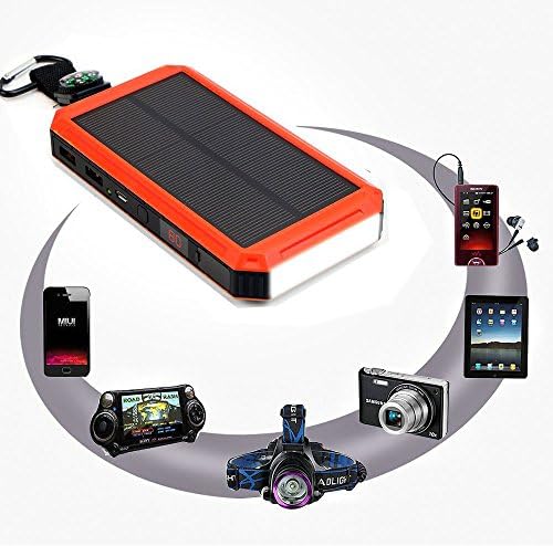 Solar Charger 20000mah Lithium-Ion Battery, JKB Tec Portable Power Bank Dual 2.1 Amp USB Output For Cell Mobile Phone iPhone iPad Samsung Android Phones GoPro Tablet (Orange)