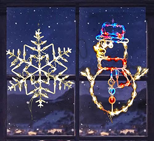 AOGU Christmas Window Silhouette Lighted 16 Inch Xmas Decoration for Window Home Room Party Shop Indoor Window Light Pack of 2 (Snowflake and Snowman)