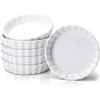 Taeochiy 8 Oz Creme Brulee Ramekins, Porcelain Ramekins Oven Safe, Round Tart Pan Mini Fluted Quiche Dishes, Set of 6, White