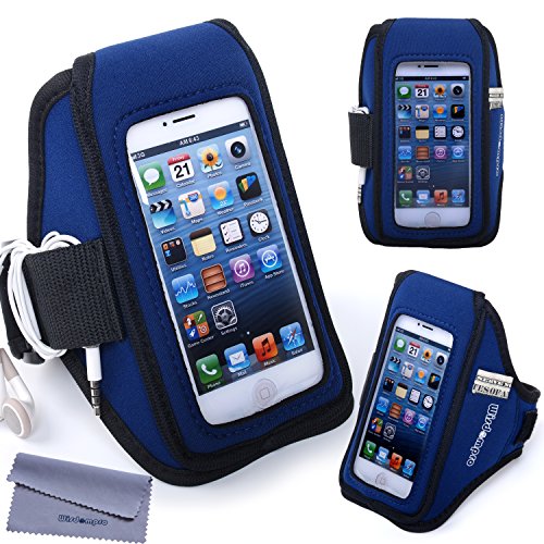iPhone 5s Armband, iPhone SE Armband, Wisdompro Sports Running Armband Case with Headphones Organizer &amp; Key Holder for Apple iPhone SE, 5, 5s, 5c &amp; iPod Touch 5, 6 (Blue/Black)