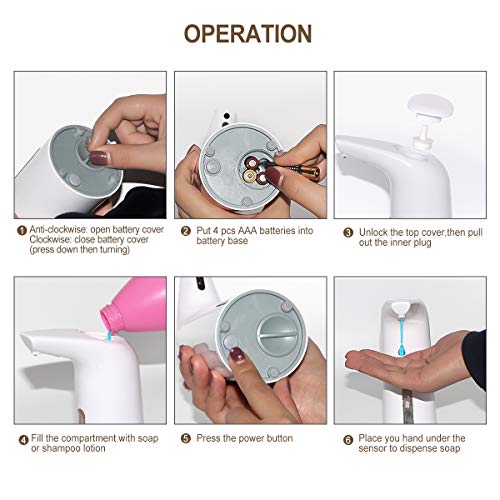 GUKOK Automatic Soap Dispenser, 400ML Touchless Soap Dispenser with Infrared Motion Sensor, Liquid Hands-Free Electric Hand Sanitizer Soap Dispenser for Kitchen, Bathroom, Hotel or Restaurant