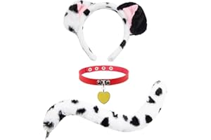 JOIZOMOU Dalmatian Ears Headband Tail Dalmatian Costume Adult Puppy Ears Headband Tail for Women Halloween Dalmatian Dress Up