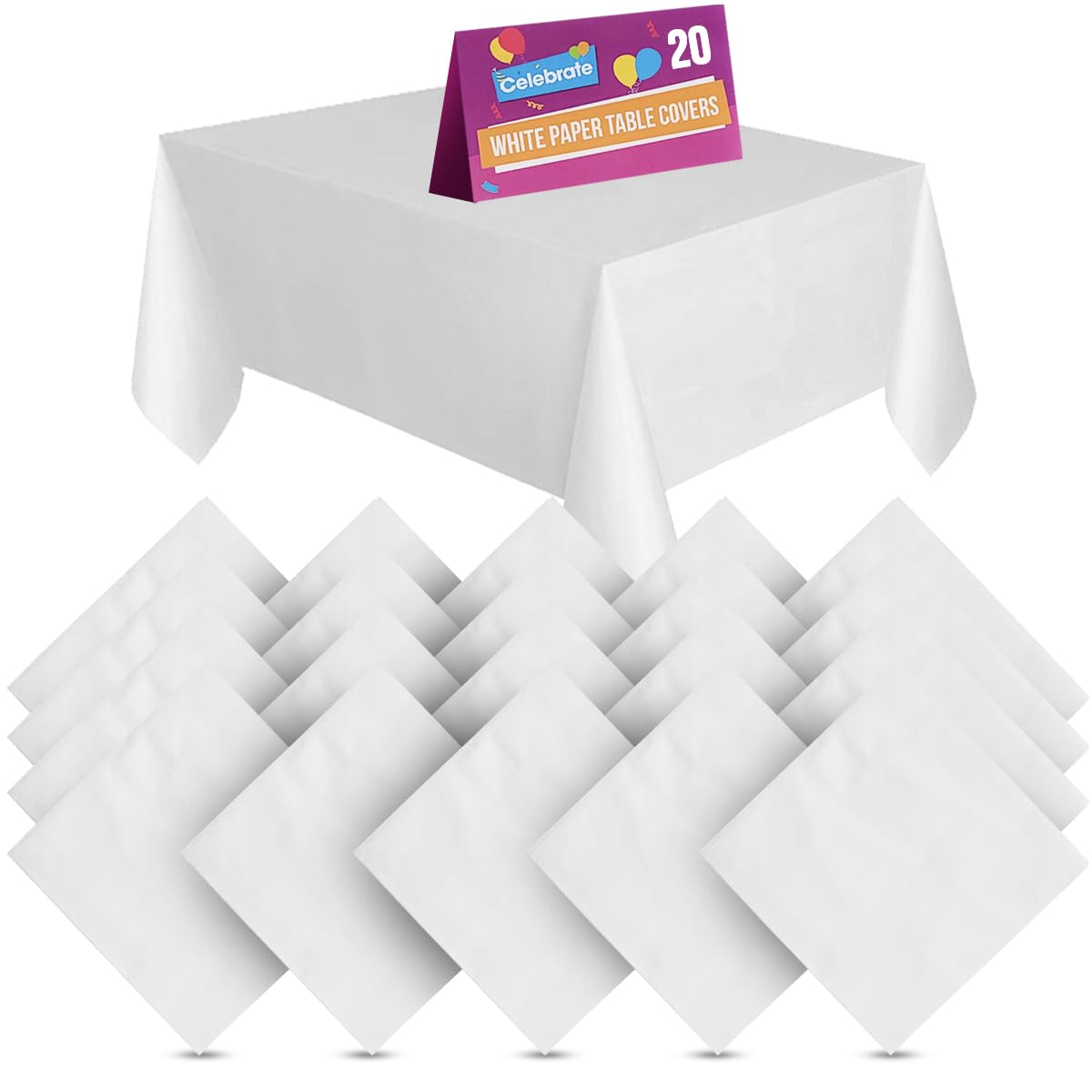 20pk White Paper Table Cloths Disposable 90x90cm Tablecloths for Parties Thick Absorbent Covers - Easy Clean Up for Weddings, Birthdays, Gender Reveals, Craft Activities, Kids’ Meals, Family Events