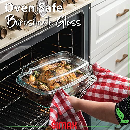 Simax Large Glass Casserole Dish, Oven Safe Cookware With Lid, Oblong