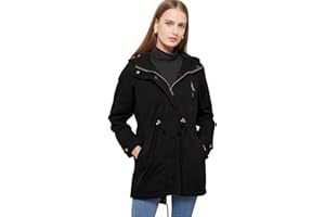 Women's Ligtweight Jackets Anorak Utility Drawstring Waist Hoodie Zip Up Fall Casual Coat with Pockets