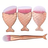 Makeup Brushes Set, LHEI Fish Scale Makeup Brush Fishtail Bottom Brush Powder Blush Makeup Cosmetic Brushes Tool (4pcs Rose Gold)