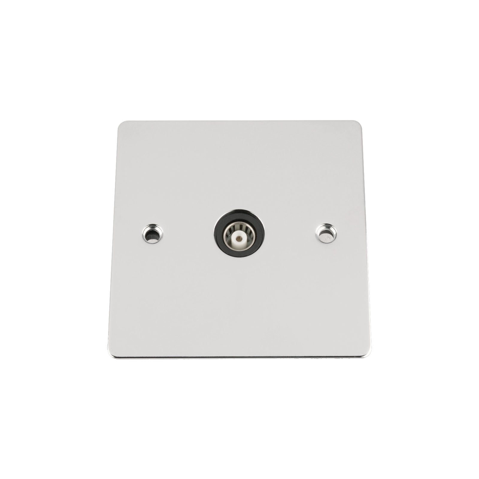 TV Coaxial Aerial Socket Single 1 Gang - Polished Chrome - Flat - Black Insert