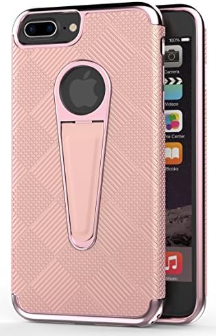 Elech iPhone 7 Plus Case, [Friction &amp; Drop Tested] Lightweight Slim Anti-slip Plaid Shockproof Anti-Scratch Anti-fingerprint Protective Cover Case with Foldable Kickstand for iPhone 7 Plus (Rose Gold)