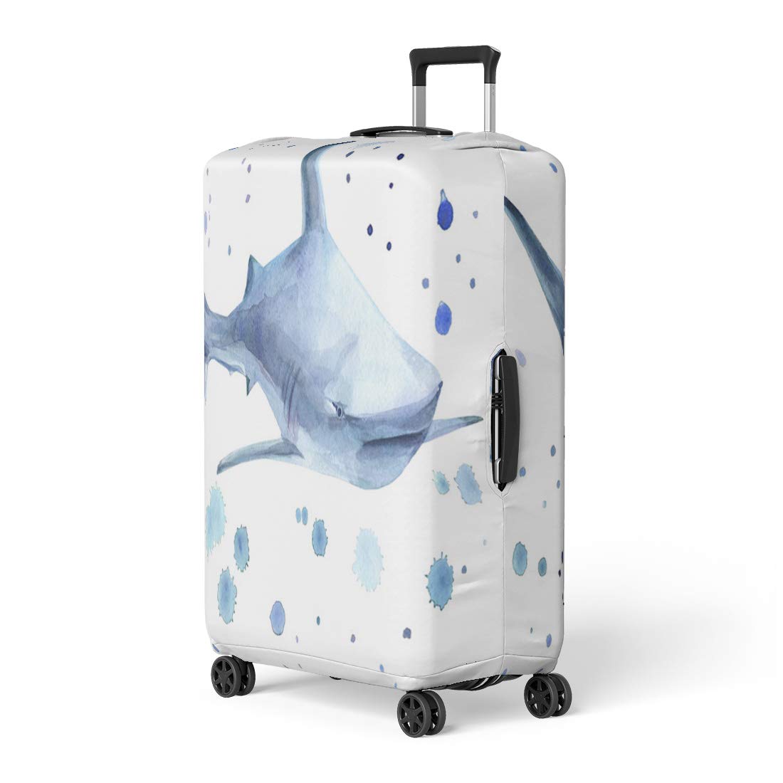 Semtomn Luggage Cover Blue Animal Shark and Watercolor Spray on Australia Beautiful Travel Suitcase Cover Protector Baggage Case Fits 26-28 Inch