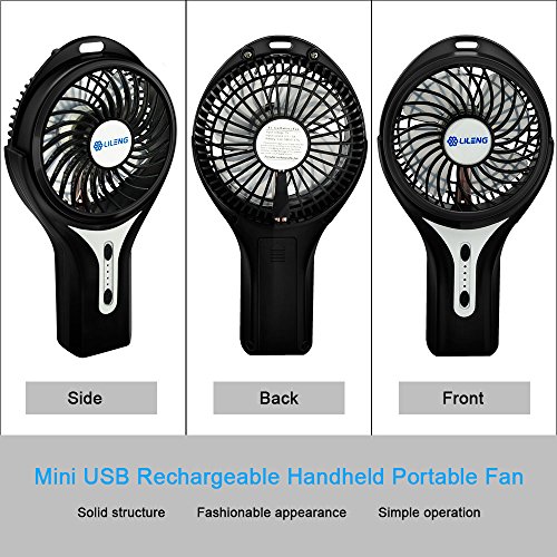 Anpress Mini Personal USB Rechargeable Handheld Fan with 3 Speed Adjustable, 7-Colorful Night Light, Battery/USB Powered, Portable Cool Student Fan for Home Office Outdoor and Travel (Black)