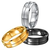 Areke 8mm Men Women Wedding Rings,Stainless Steel Matte Polished Engagement Finger Bagues Sets 3