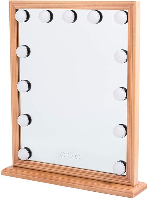 Hollywood Espejo de tocador iluminado con luz, espejo de mesa de madera