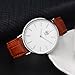 AIBI Slim and Big face Watches with Brown Bands for Men and Women Clearance Light Brown Leather Strap Easy to Read 3ATM Waterproof with Egg White Face