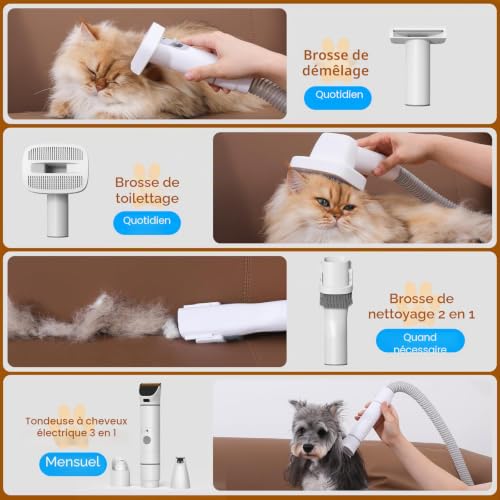 Rywell 4L Large Capacity Dog Hair Vacuum Cleaner Pet Grooming Kit with 4 Adjustable Modes (3/6/8/13kPa) HEPA Filtration for Pet Hair Loss