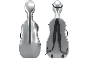Vetimobato 1/2 Cello Case Carbon Fiber Lightweight Hard Shell for 1/2 Size Cello Water-Resistant Strong Travel Case with Backpack Straps & Strong Handle & Wheels & 2 Bow Holders (Sliver)