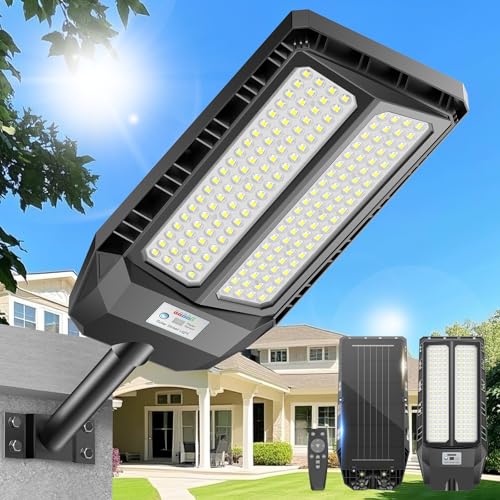Adewalk 900 W Outdoor LED Solar Street Light with Remote Control, IP66 Waterproof Solar Street Light with Motion Sensor, 6500 K Super Bright Outdoor Garden Lights for Garage Road