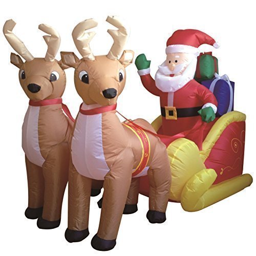 1.8m Santa Two Reindeer Sledge Self Inflating Inflatable Electric Blow
