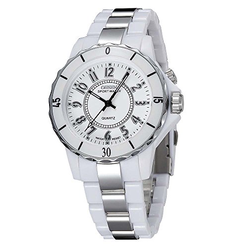 Fashion Arabic Numeral Scale Watches - Colorful EL Light Dial Analog Quartz Wrist Watches for Men Women, White