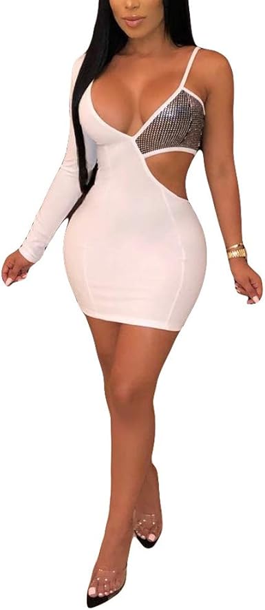 white long sleeve deep v neck bodycon dress