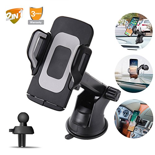 Phone Holder for Car,Upgrade Car Phone Mount for Universal 2.4-3.6 Inch Cell Phones,Windshield Dashboard Car Holder Adjustable Portable Accessories for iPhone/Galaxy Note/Google,LG and More By Pipigo