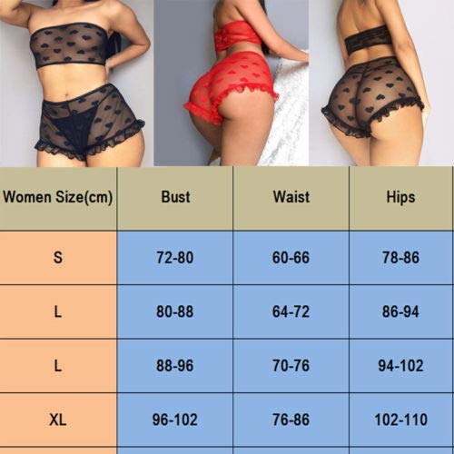 Frecoccialo-2-PC-Pigiama-Nero-Lingerie-da-Donna-in-Pizzo-Babydoll-Biancheria-Intima-di-Pizzo-Stampa-Cuore-Indumenti-da-Notte-Sexy-String-Set-Abito-da-Notte-Nuovo