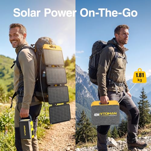 VTOMAN VS40 Portable Solar Panel 40W 13.9V, 25% High Efficiency Foldable | Solar Panel /IP67 Waterproof,Type-C USB-A Connectors,PD30W ,Light Weight for Phone,Power banks,Flashlights