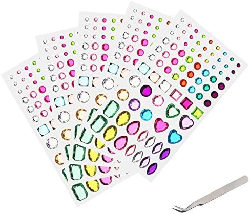 Kingmal Rhinestone Sticker Self-adhesive Bling Craft Crystals Jewels Flatback Sticker with A Tweezer, Multicolor ,Assorted Size ,5 Sheets
