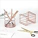 Caveen Rose Gold Wire Net Pencil / Pen Cup Square Iron Mesh Pen / Pencil Cup Stationery Organizer Desk Sorter For Office Home School