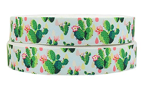 7/8" GrosGrain Ribbon Prickly Pear Cactus Flower Succulent DIY Hair Bows Crafts 3 Yds
