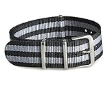 Gemony 22mm Black and Gray Striped NATO Strap Nylon Watchband - James Bond Style