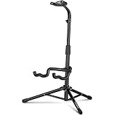 CAHAYA Guitar Stand Floor Folding Universal Adjustable Guitar Tripod Holder | Fits for Acoustic Electric Guitar Bass Adjust Height 30.7" to 37" with Secure Neck Holder Metal Frame Foam Padding Black
