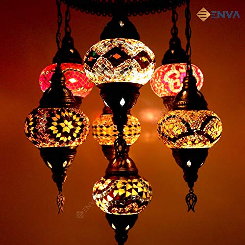 Turkish Mosaic Ceiling Chandelier Lamp Light Set Handmade 7 Ball