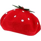 AOKWAWALIY Strawberry Beret Hat for Women French Style Wool Blend Cute Cosplay Party Decorative Artist Painter Cap 9.84 Inch Diameter