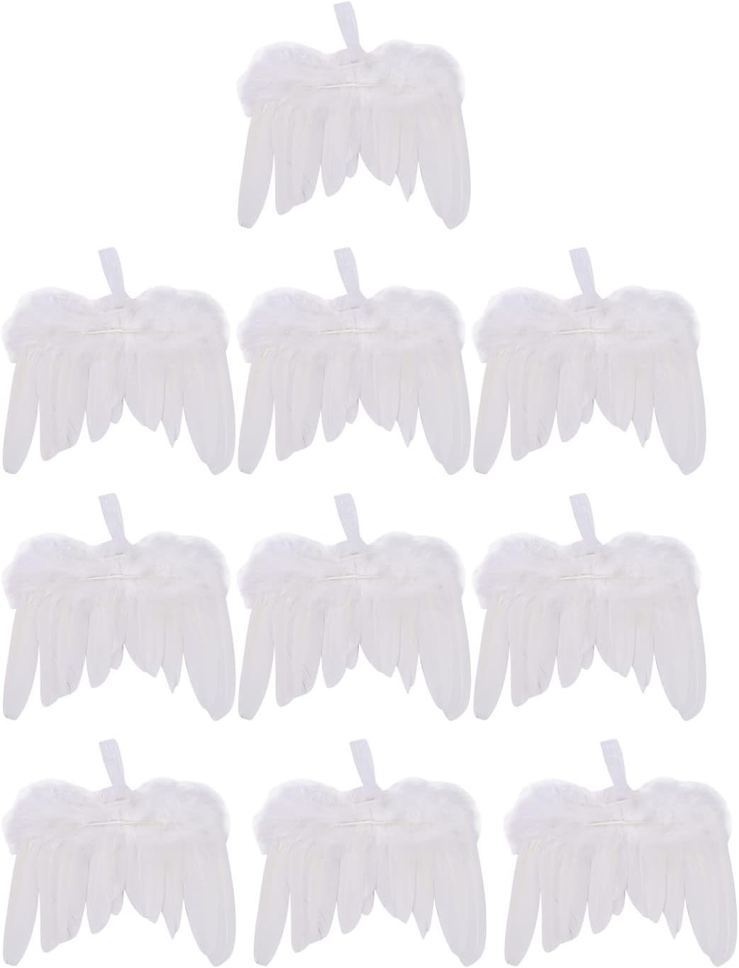 Tree Toppers - 10pcs Guardian Angel White Feather Wing Christmas Tree Toppers Hanging Ornament Valentine's Day Wedding Holiday Birthday Party Décor (10Pcs)