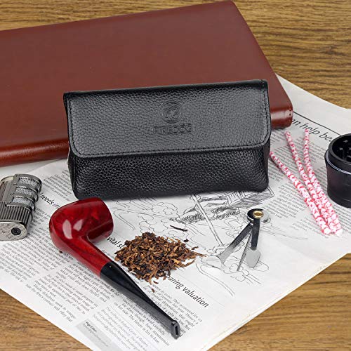 FIREDOG Leather Smoking Pipe Bag Pouch Case for 2 Pipes (Black)