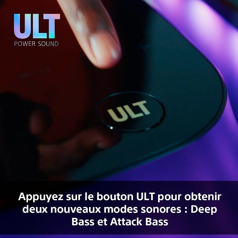 ULT Tower 10 Power Sound - Enceinte Festive Party Box Ultra Puissante, Bluetooth, Modes Deep Bass & Attack Bass, Eclairage 360°, Micro sans Fil Inclus, Facile à déplacer, Roues pivotantes - Noir
