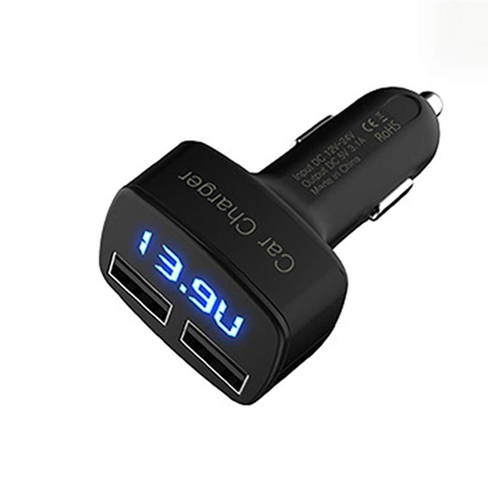 BOOMBOOST 4 In 1 Dual USB Car Charger DC 5V 3.1A Dual Port Car Cigarette Charger with LED Voltage Meter, 12V 24V Fast Charging, Compatible with IOS/Android/all smartphone, iPad, Tablets
