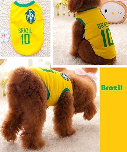 Dog Clothes Football T-shirt Dogs Costume National Soccer World Cup FIFA Jersey for Pet Brazil - Thumbnail 7