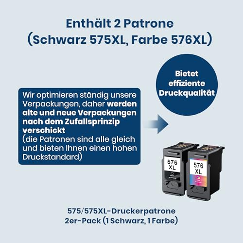 PG575 XL CL576XL Multipack Printer Cartridges, Replacement Compatible with Canon Pixma TS3550i, TS3551i, TR4750i, TR4751i (Black and Colour, 2 Pack)