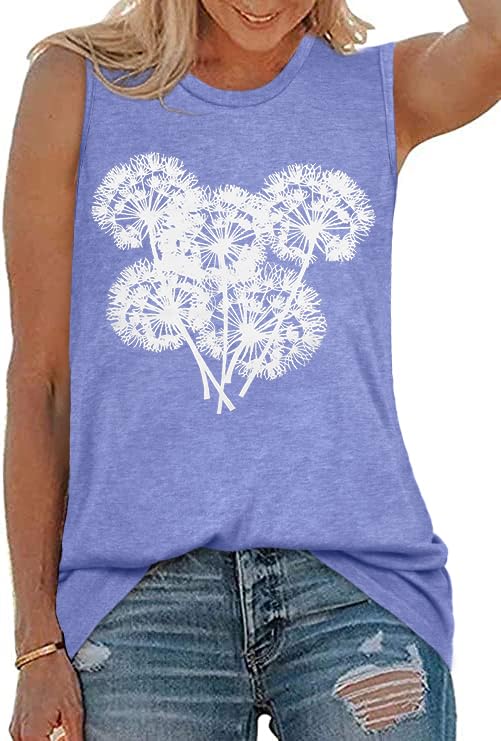 Photo 1 of Womens Tank Tops Summer T Shirts Sleeveless Casual Loose Tunic Blouses (Light Purple Dandelion, 2XL)