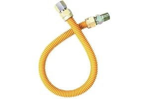 EZ-Fluid 24" Stainless Steel Corrugated Yellow Epoxy Coated 1/2" MIP x 1/2" FIP Flex Gas Flexible Line,Natural Gas Connector Hose Supply Line For Gas Pipe,Hot Water Heater,Range,Dryer,Stove(1)