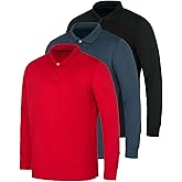 Real Essentials 3 Pack Men's Dry Fit Long-Sleeve Active Polo Shirt Casual Performance Golf (Available in Big & Tall)