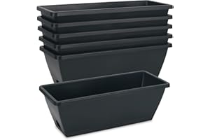 HOXHA Window Box Planter, 6 Pack 17inch Plastic Vegetable Flower Planter Boxes with Tray, Indoor Outdoor Flower Pots for Windowsill, Patio, Porch, Garden Balcony, Dark Gray