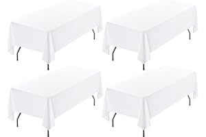 4 Pack White Tablecloth 60 x 102 Inch, Rectangle Table Cloth for 6 Foot Table, Wrinkle Resistant Washable Polyester Table Cov
