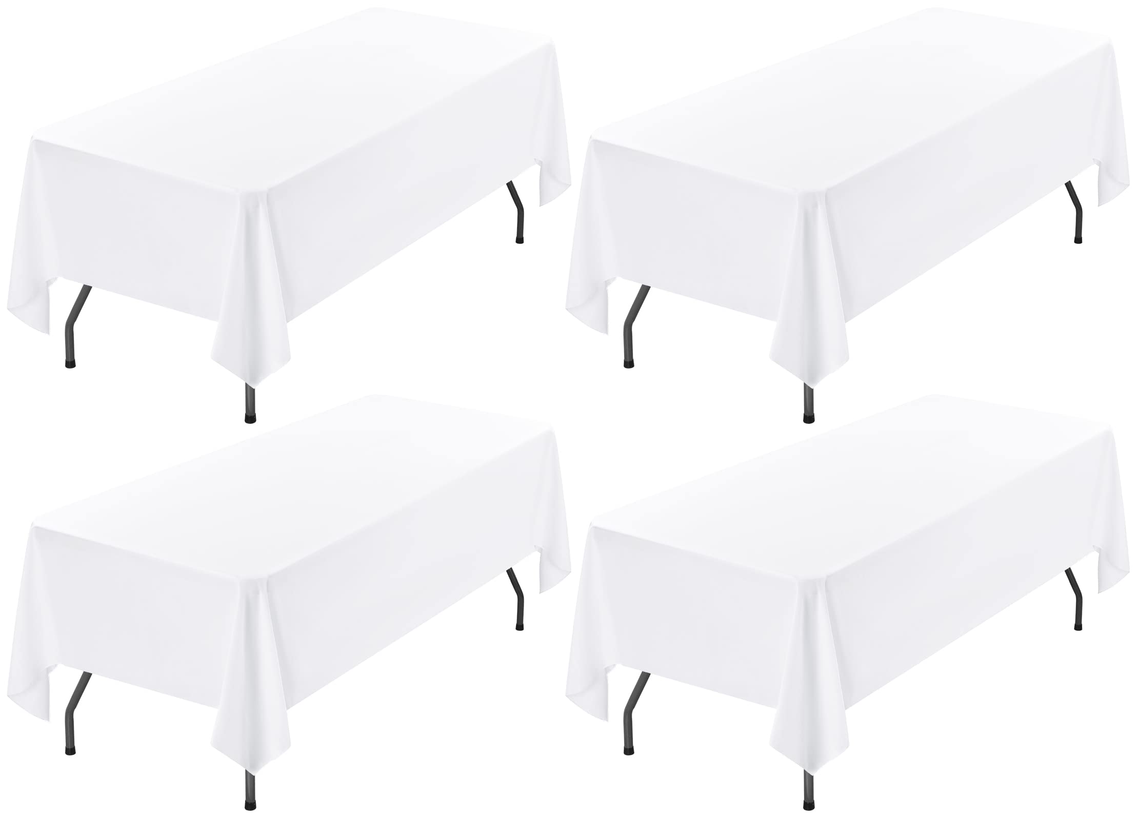 4 Pack White Polyester Tablecloth for 6ft Rectangle Tables 60 x 102 Inch Rectangular Fabric Table Clothes Washable White Polyester Table Covers for Wedding Banquet Restaurant Buffet Parties Camping — image 1