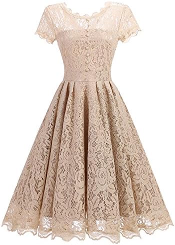Tecrio Women Elegant Vintage Floral Lace Capshoulder Cocktail Party Swing Dress (XX-Large, Off-White)