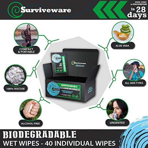 Surviveware Biodegradable Wet Wipes, Face and Body Wipes for Post