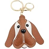 YQLDAHU Cute Dog Head Keychain - Faux Leather Bag Charm for Keys, Purse & Backpack Decor, Realistic Animal Gift Accessory (Brown, 5.12 Inch)